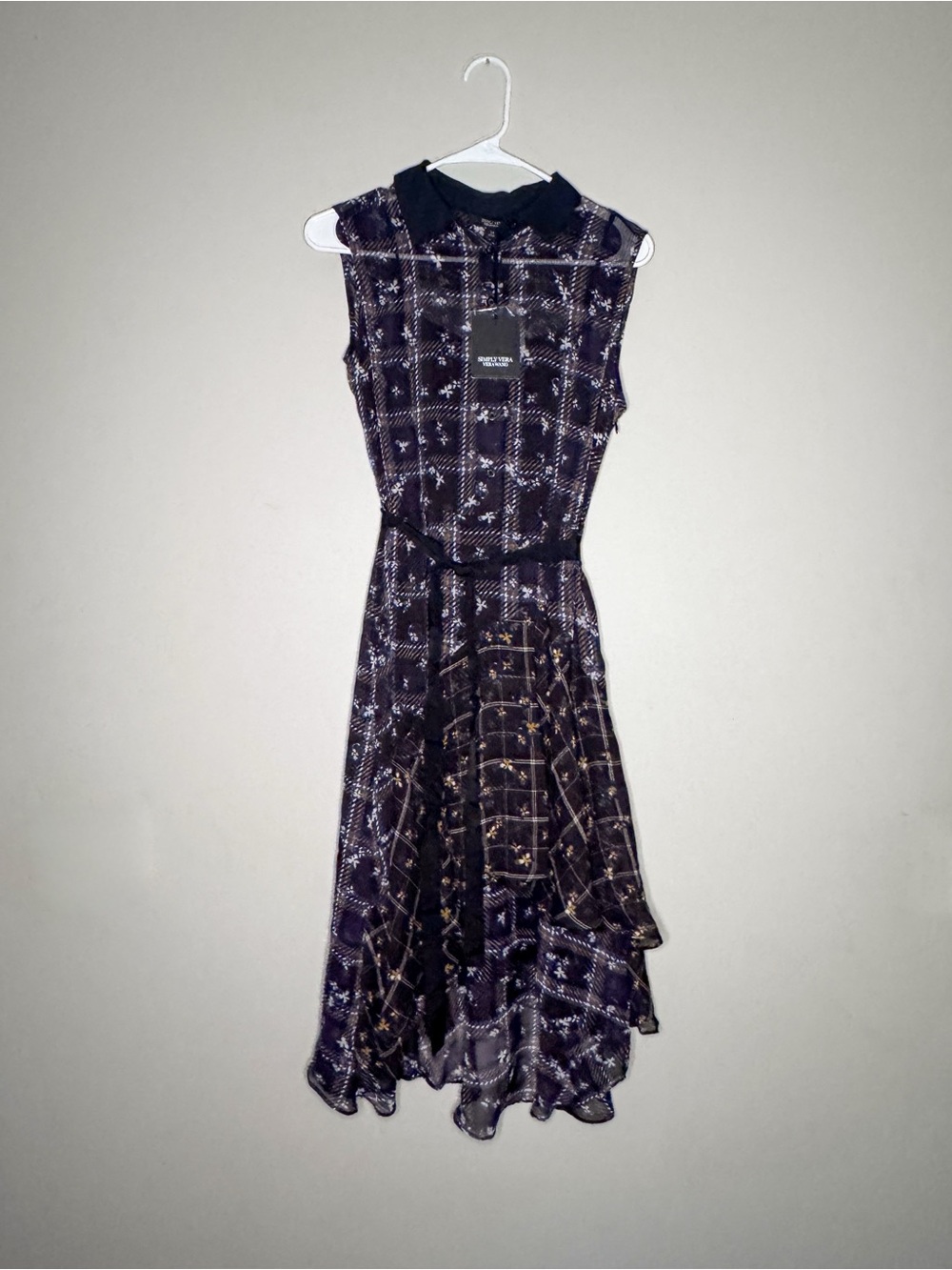 Simply Vera Vera Wang Floral Plaid Ruffle Hi Low Dress M NWT